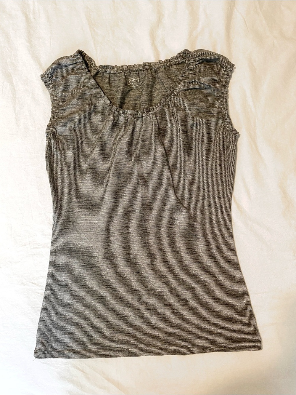 LOFT Gray Ruched Neck Tank Top